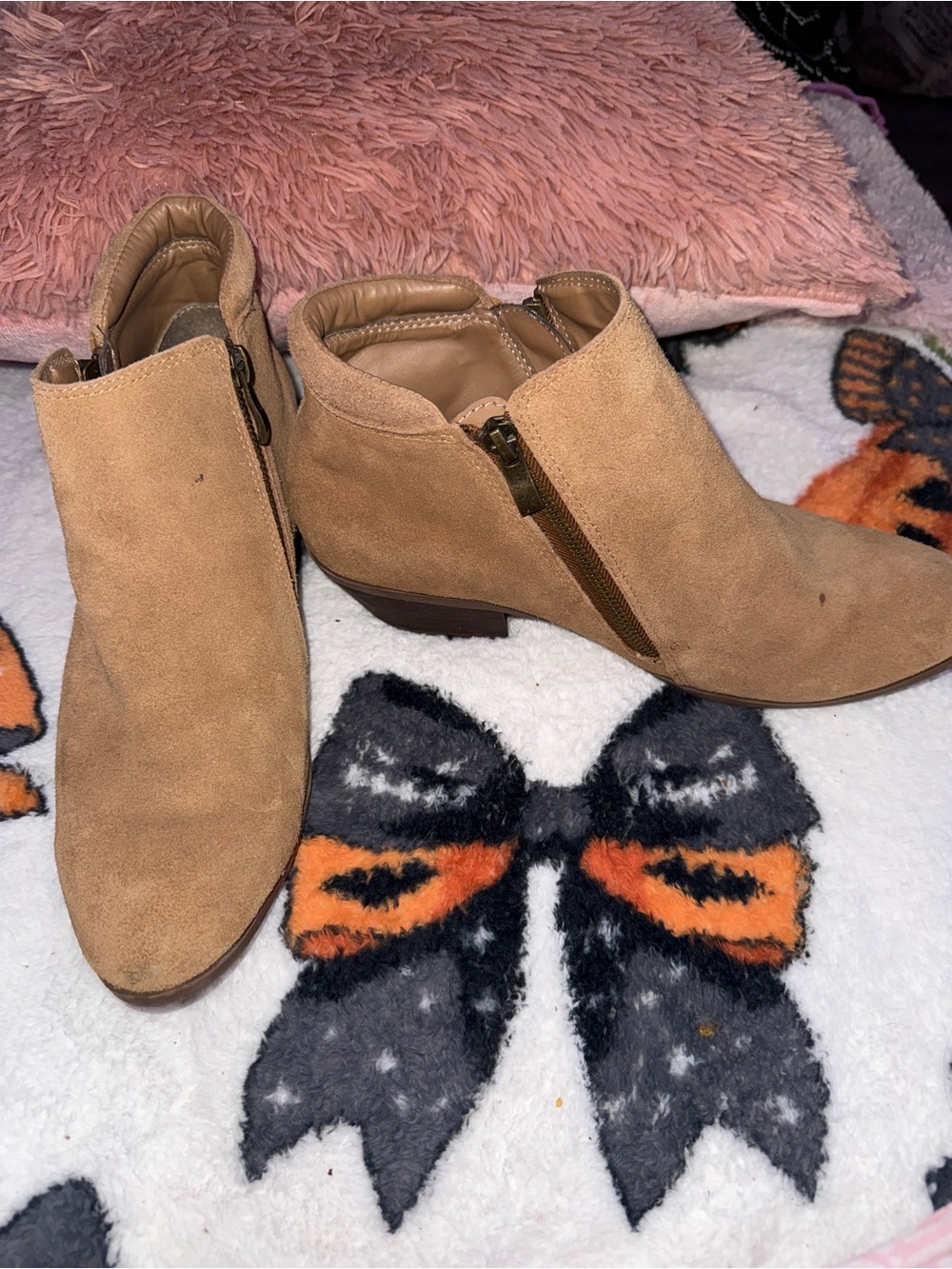 Women's Tan Suede Ankle Booties with Side Zip